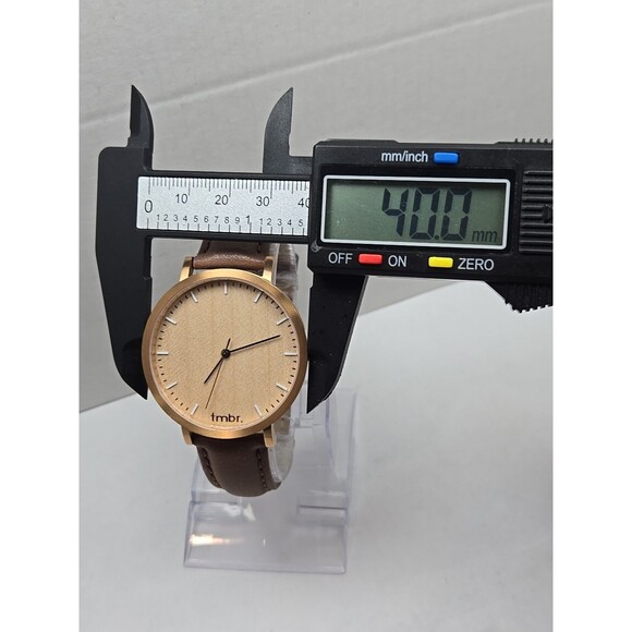 Tmbr The Helm Wood Dial Watch Rose Gold Tone 40mm Brown Leather New Battery - Picture 5 of 12